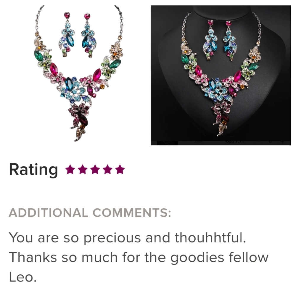 Multicolor Rhinestone Floral Necklace and Earrings Set - Picture 4 of 12